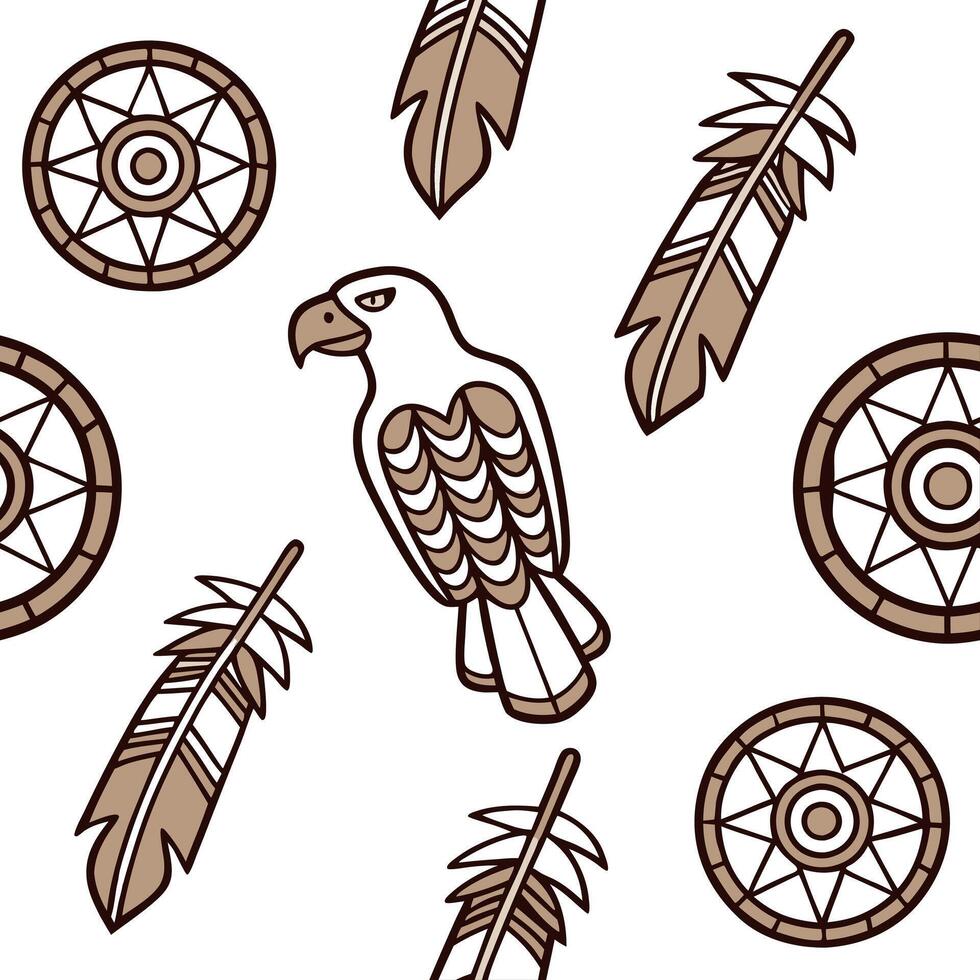 Flat Native American Totem seamless tile pattern with earthy colors and symbolic motifs for authentic decor concept as Earthy colored Native American totem symbols arranged seamles Clean Pro vector