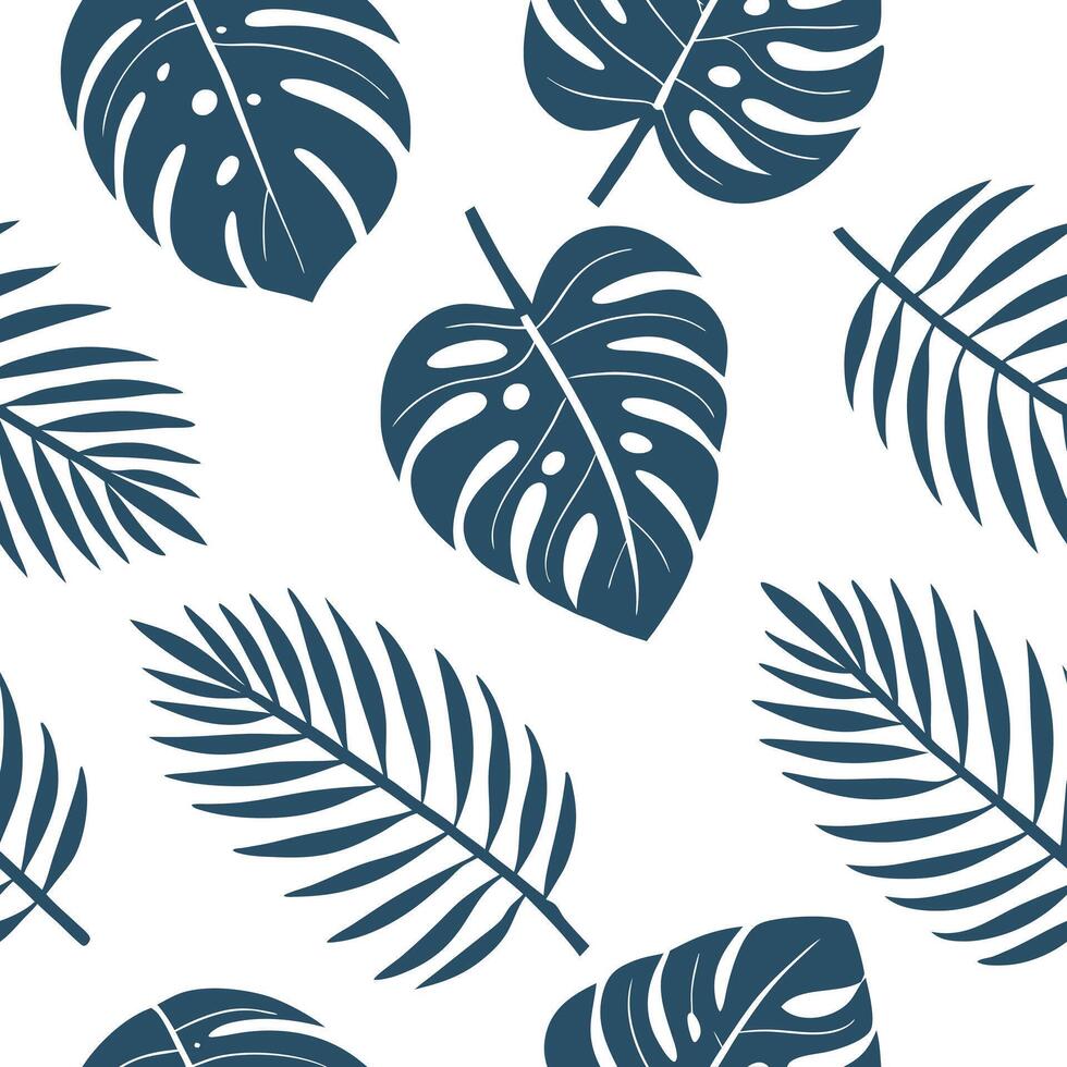 Flat Nautical tropical leaves seamless tile pattern with marine inspired monstera and palm leaves and ocean blue accents for coastal homes concept as Marine inspired monstera and p Clean Pro 2 vector