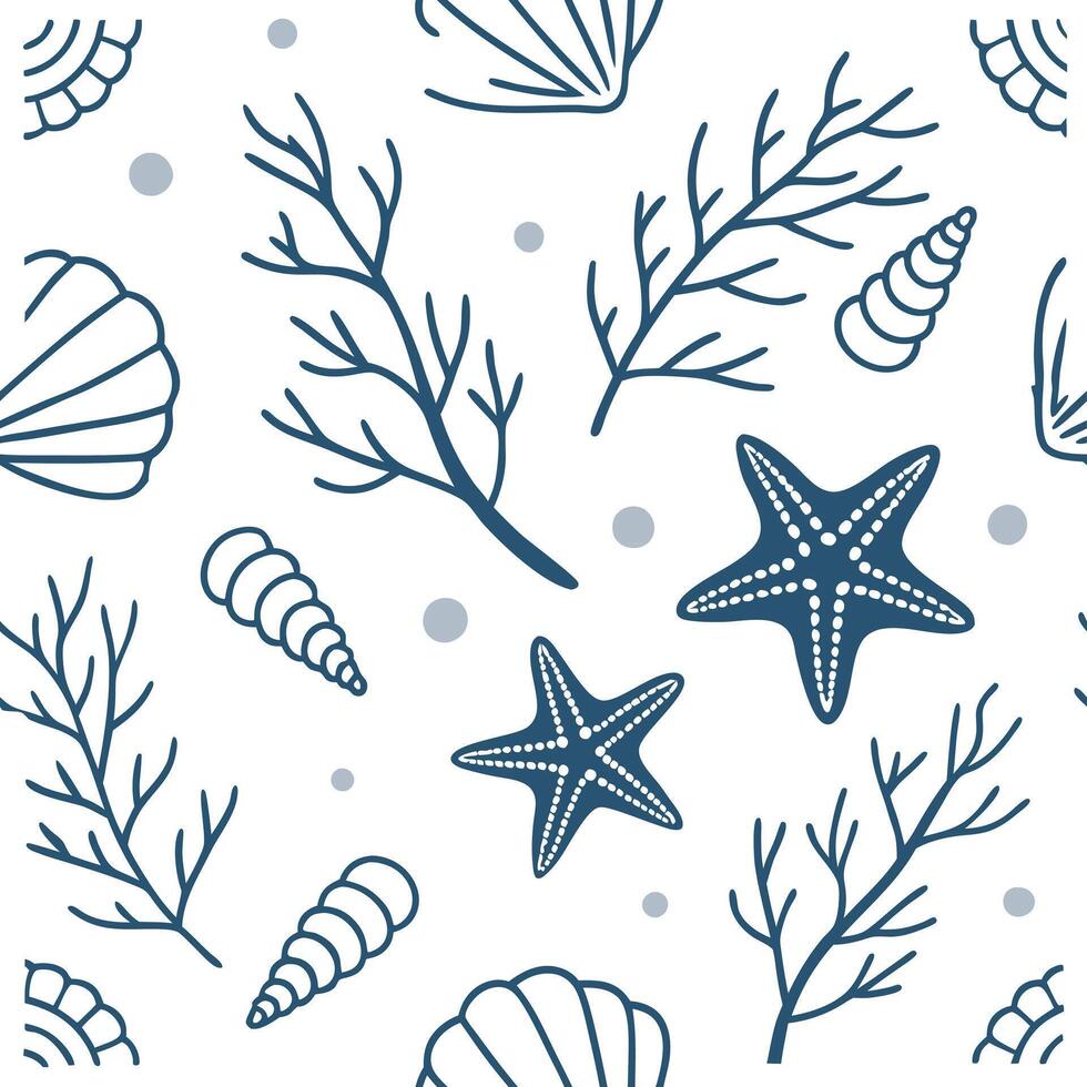Flat Nautical seamless tile pattern with marine inspired floral motifs and oceanic color scheme for coastal homes concept as Marine inspired floral motifs with oceanic colors creat Clean Pro 2 vector