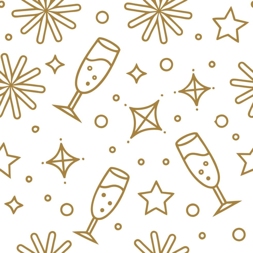 Flat New Year seamless pattern with gold and silver balloons streamers and confetti for a glamorous holiday celebration concept as Glamorous New Year pattern with gold and silver b Clean Pro vector