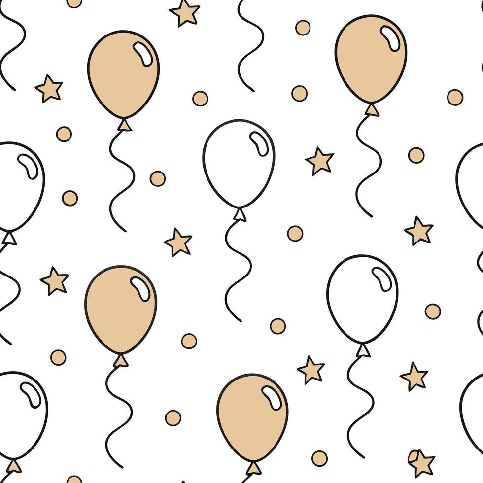 Flat New Year seamless pattern with gold and silver balloons streamers and confetti for a glamorous holiday celebration concept as Glamorous New Year pattern with gold and silver b Clean Pro 2 vector