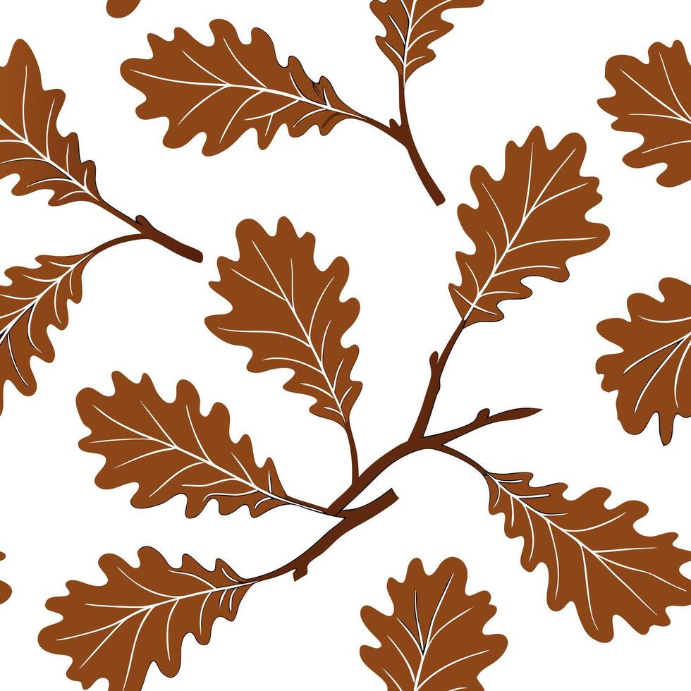 Flat Oak tree seamless tile pattern with detailed branches and rich autumn colors for classic home decor concept as Detailed oak tree branches in rich autumn colors arranged seamle Clean Pro vector