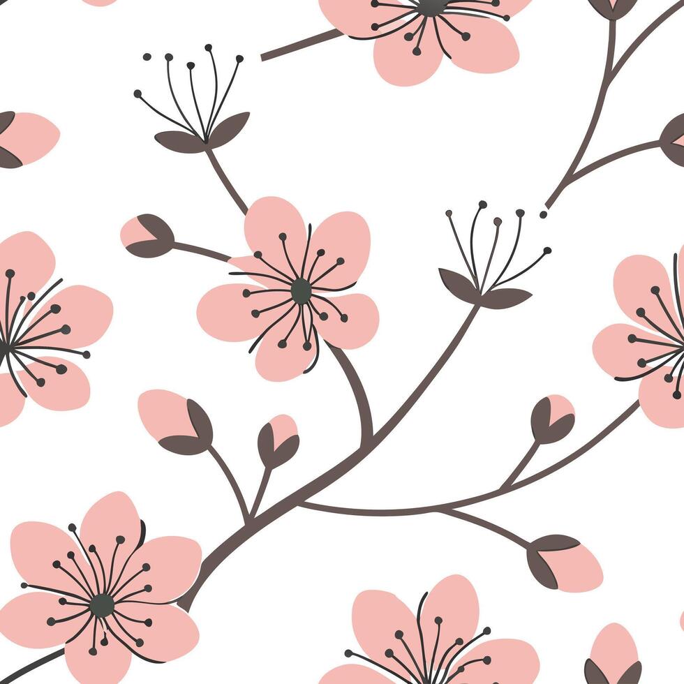 Flat Pastel blossom seamless tile pattern with soft flower illustrations in light colors ideal for serene spaces concept as Soft flower illustrations in light colors create pastel Clean Pro vector