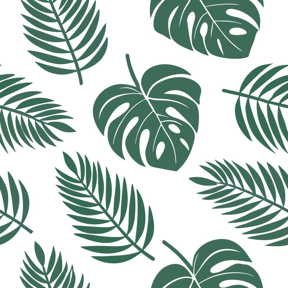 Flat Organic tropical leaves seamless tile pattern with freeform monstera and palm shapes and natural green hues for natural themed spaces concept as Freeform monstera and palm sha Clean Pro vector
