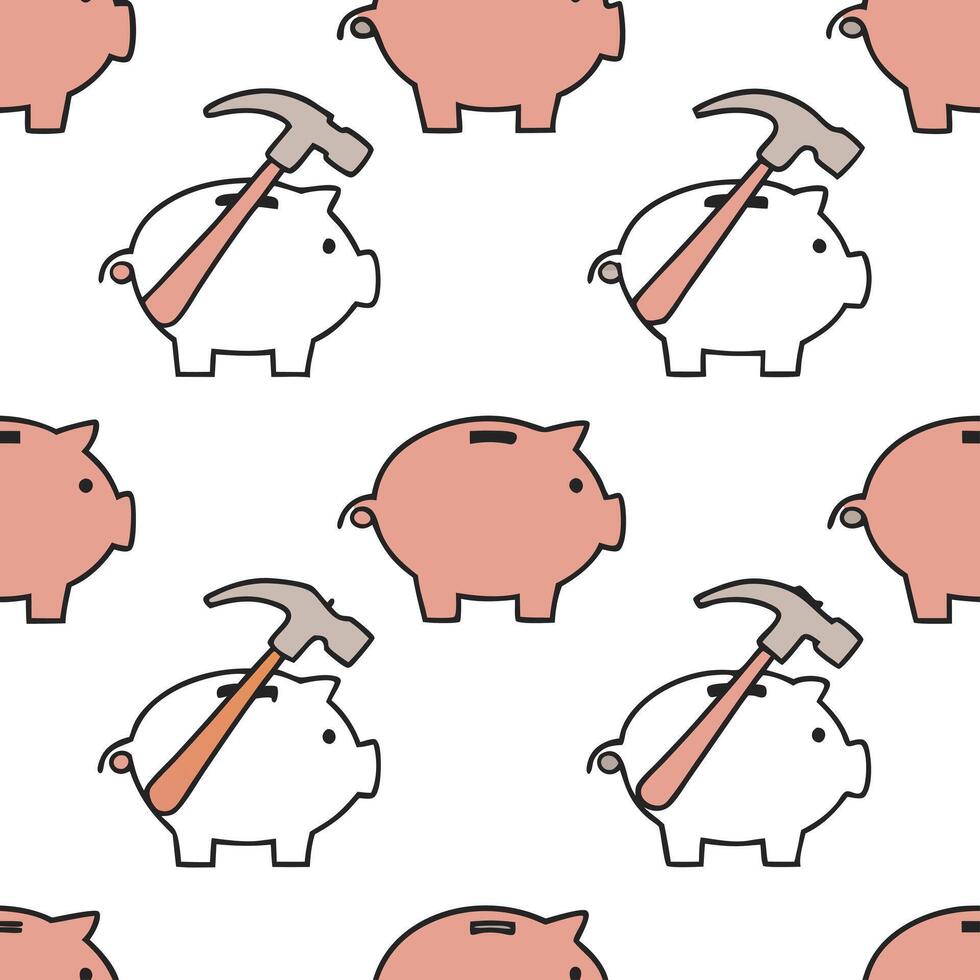 Flat Piggy bank assembly line concept as Wide shot of a seamless tile pattern depicting a cartoon assembly line producing piggy banks Camera tracks along the production process sh Clean Pro vector
