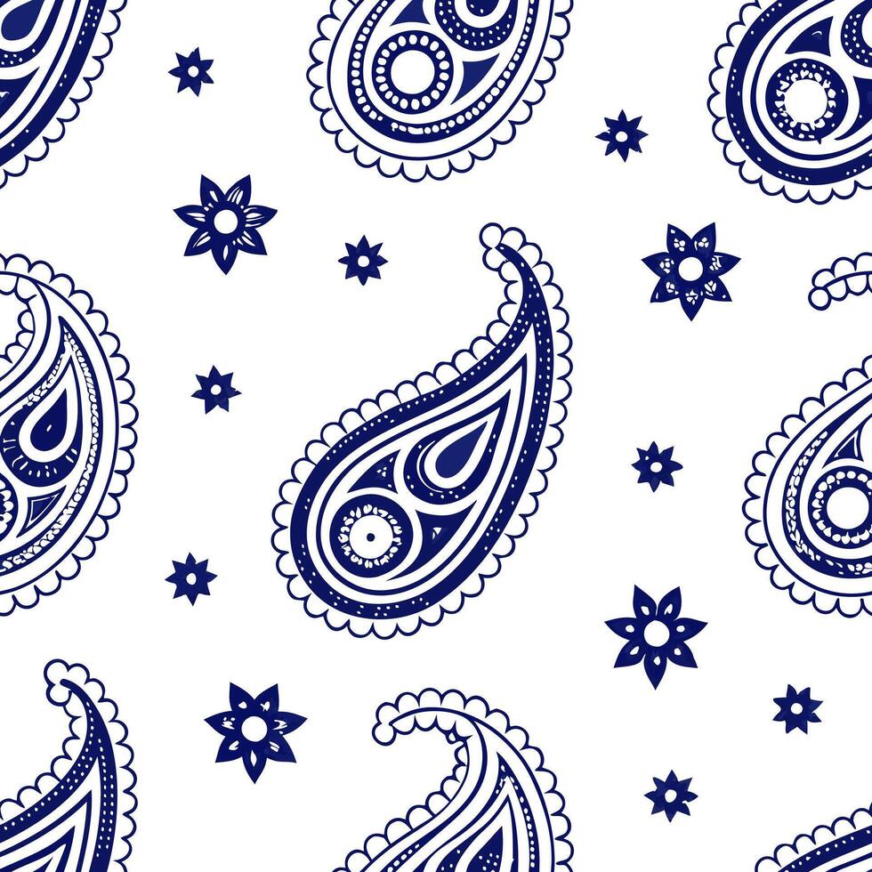 Flat Persian paisleys and geometric patterns seamless tile pattern with rich blue hues concept as Rich blue hues highlight Persian paisleys intertwined with geometric patterns in s Clean Pro vector