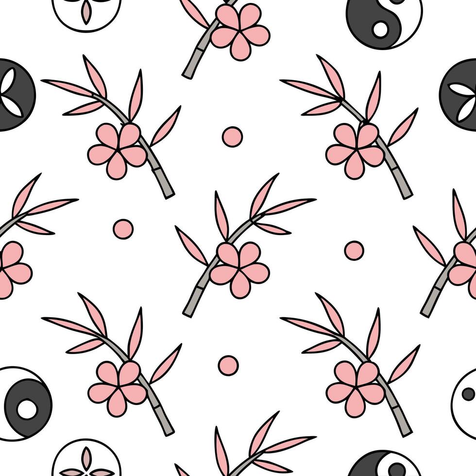 Flat Produce seamless tile patterns featuring Asian cultural motifs balanced with modern minimalist design and clean white space concept as Asian cultural motifs seamlessly integra Clean Pro vector