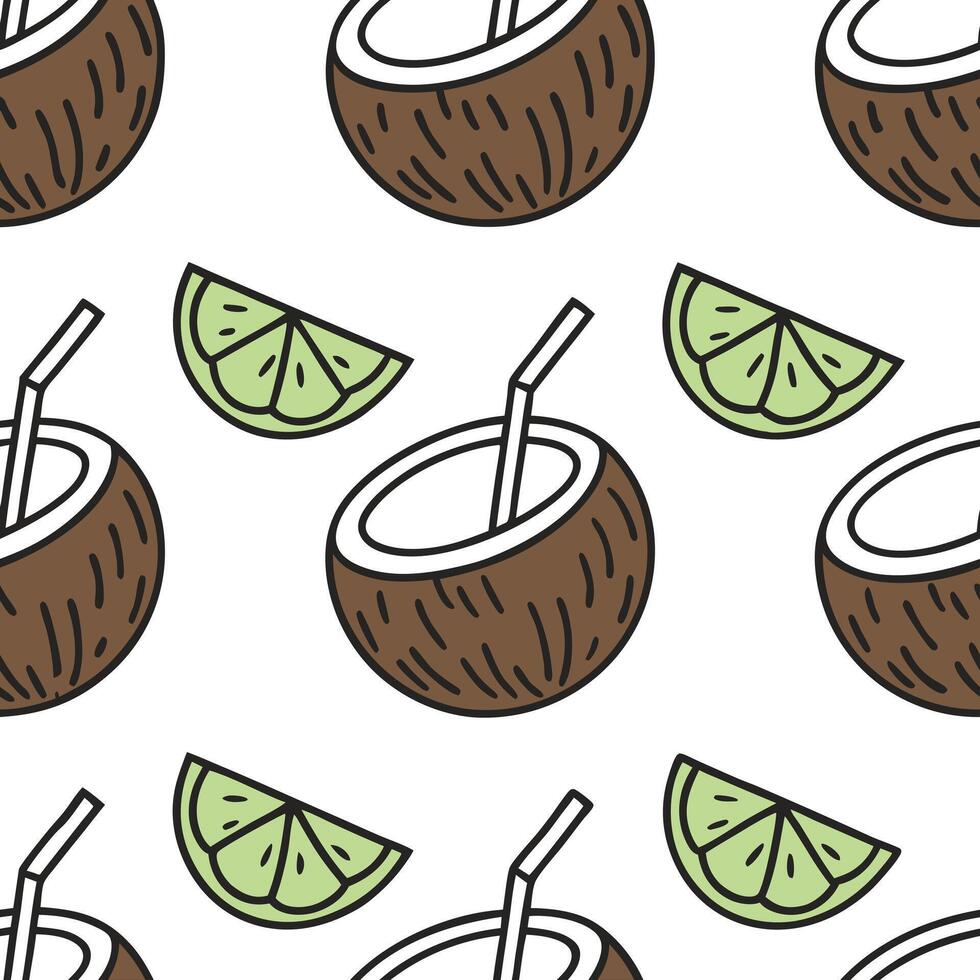 Flat Refreshing coconut drink seamless tile pattern with a tropical flair and beach vibes concept as Tropical coconut drinks with a splash of lime and fresh coconut water create a Clean Pro vector