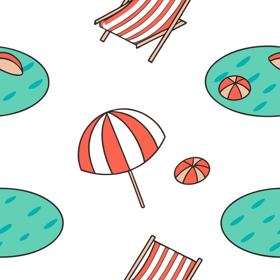 Flat Refreshing poolside vibes seamless tile pattern with bright turquoise water and lounge chairs concept as Turquoise water and poolside lounge chairs create a fresh inviting sea Clean Pro vector