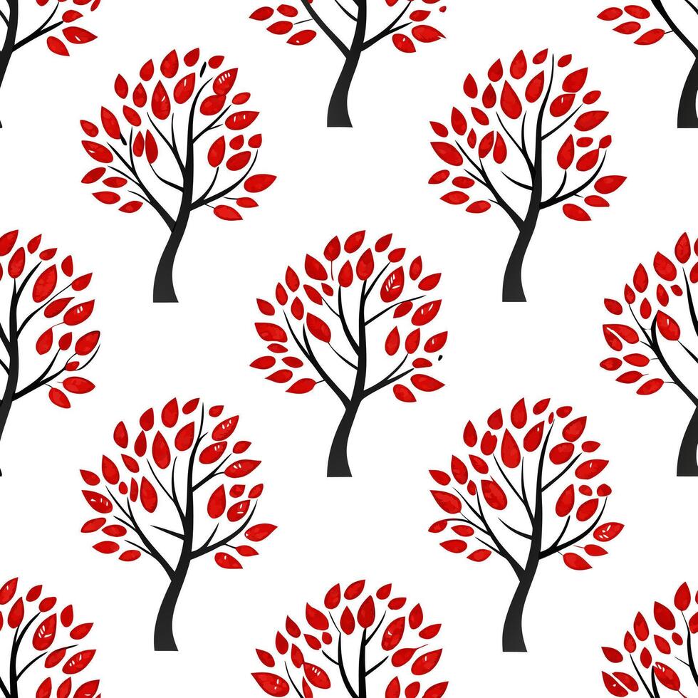 Flat Red Ribbon Trees concept as Create a seamless pattern of minimalist trees with red ribbon leaves Camera slowly pans up the trees revealing the ribbon shapes in the foliage i Clean Pro vector