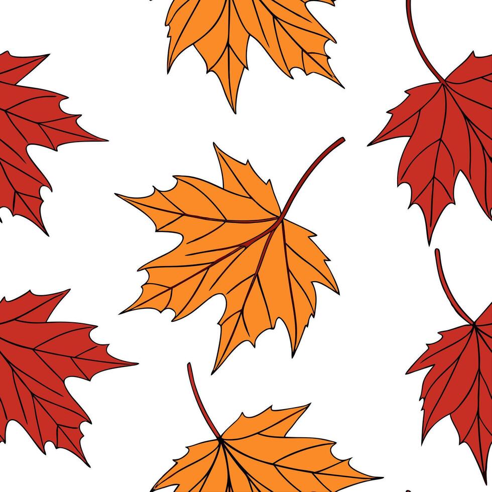 Flat Rich autumn colors seamless tile pattern with falling leaves vibrant oranges reds and browns concept as Falling leaves in vibrant oranges reds and browns create a rich autumn Clean Pro vector