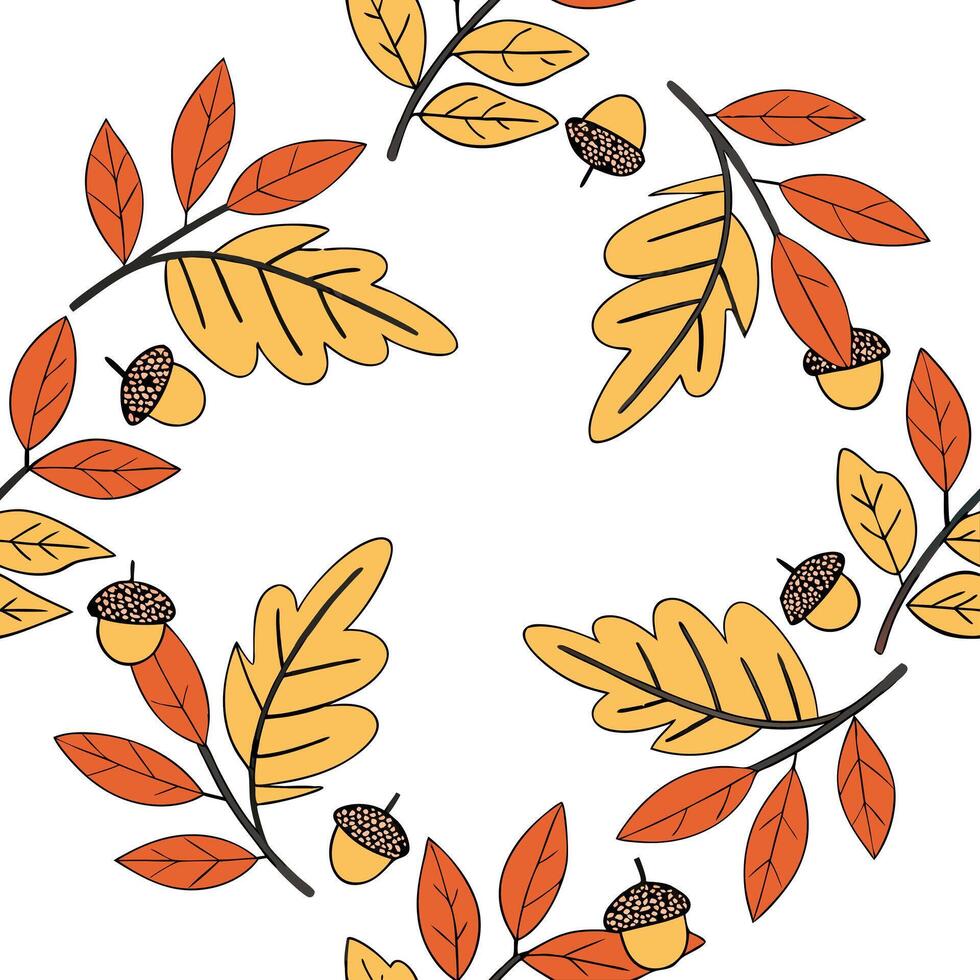 Flat Rustic autumn wreath seamless tile pattern with colorful leaves and seasonal accents concept as Colorful autumn leaves and seasonal accents create a rustic autumn wreath seaml Clean Pro vector