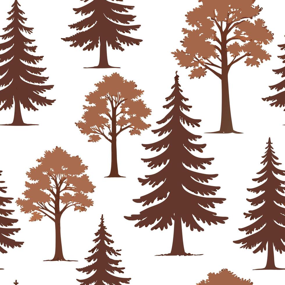 Flat Rustic autumn trees seamless tile pattern with pine and birch for country inspired interiors concept as Pine and birch trees arranged seamlessly to create rustic and country i Clean Pro 4 vector