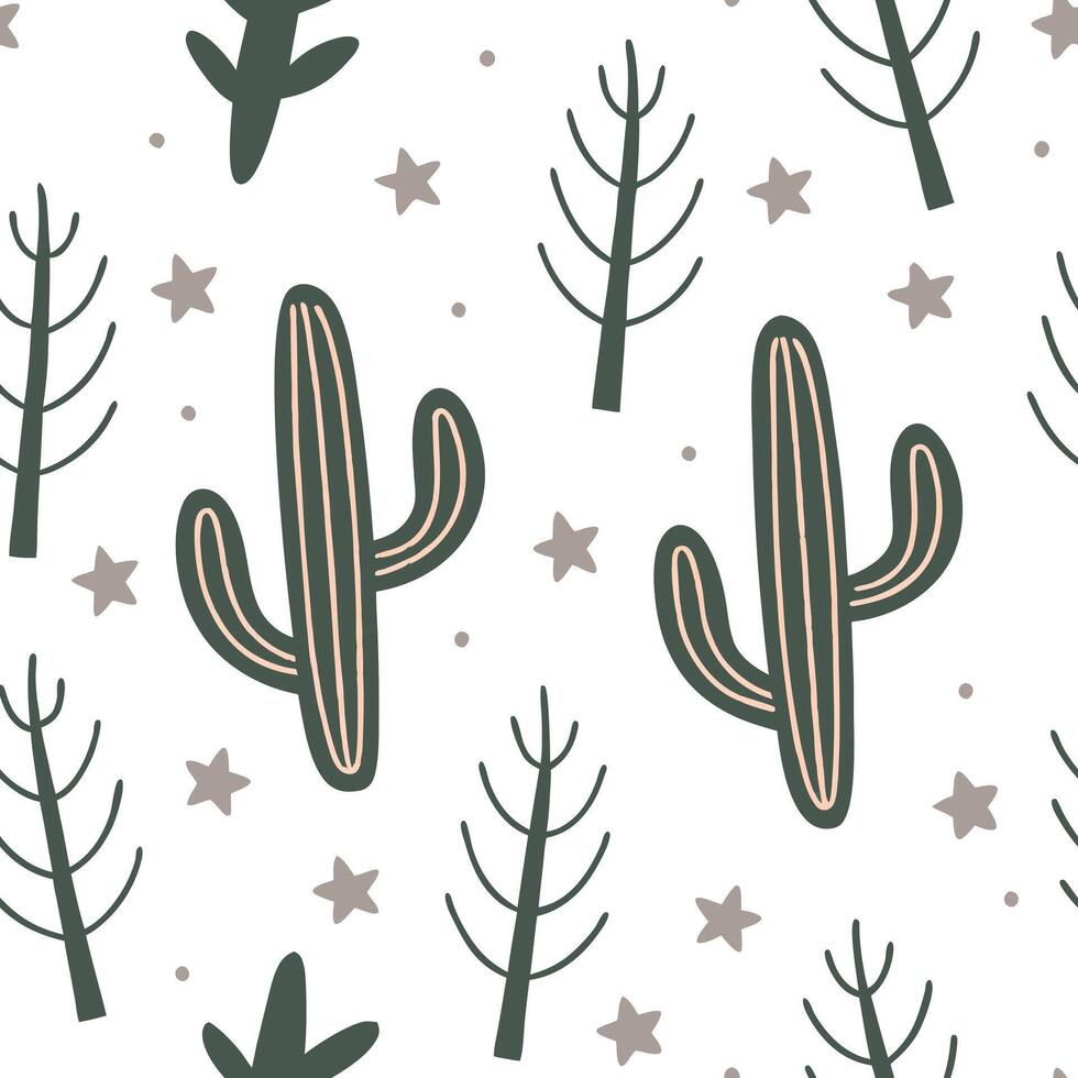 Flat Rustic cactus seamless tile pattern with dried cactus motifs and earthy green tones ideal for country style kitchens concept as Dried cactus motifs and earthy green tones crea Clean Pro vector
