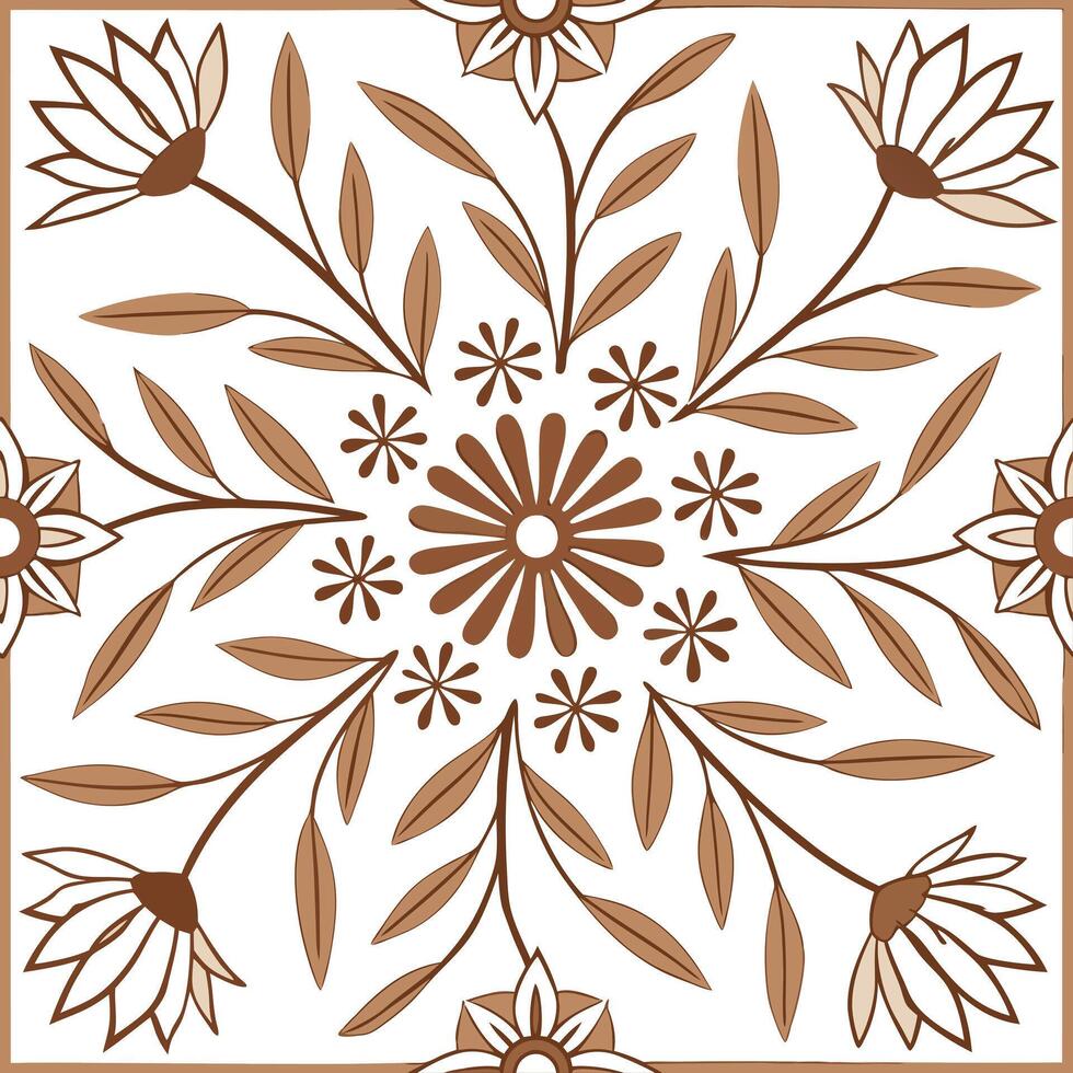 Flat Rustic floral mandala seamless tile pattern with dried flower motifs and earthy tones ideal for country style kitchens concept as Dried flower motifs and earthy tones create r Clean Pro vector