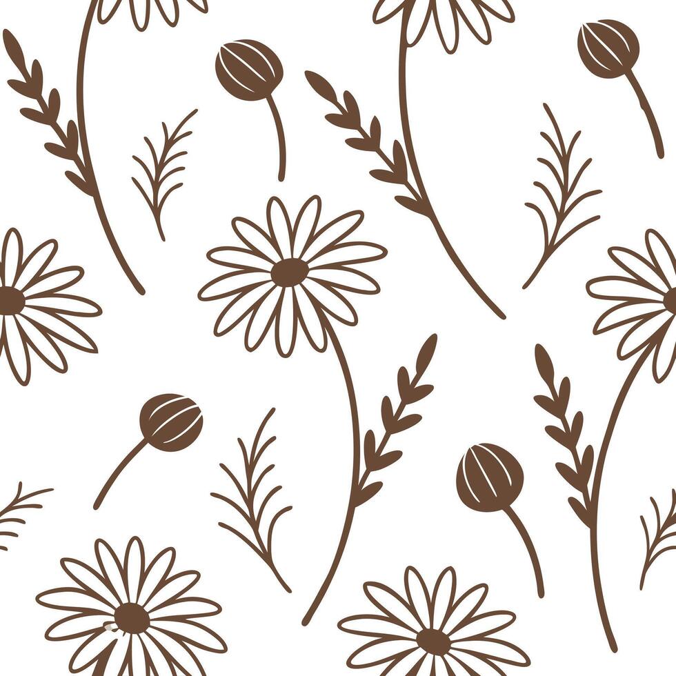 Flat Rustic daisy seamless tile pattern with dried daisy motifs and earthy brown tones ideal for country style kitchens concept as Dried daisy motifs and earthy brown tones create Clean Pro vector