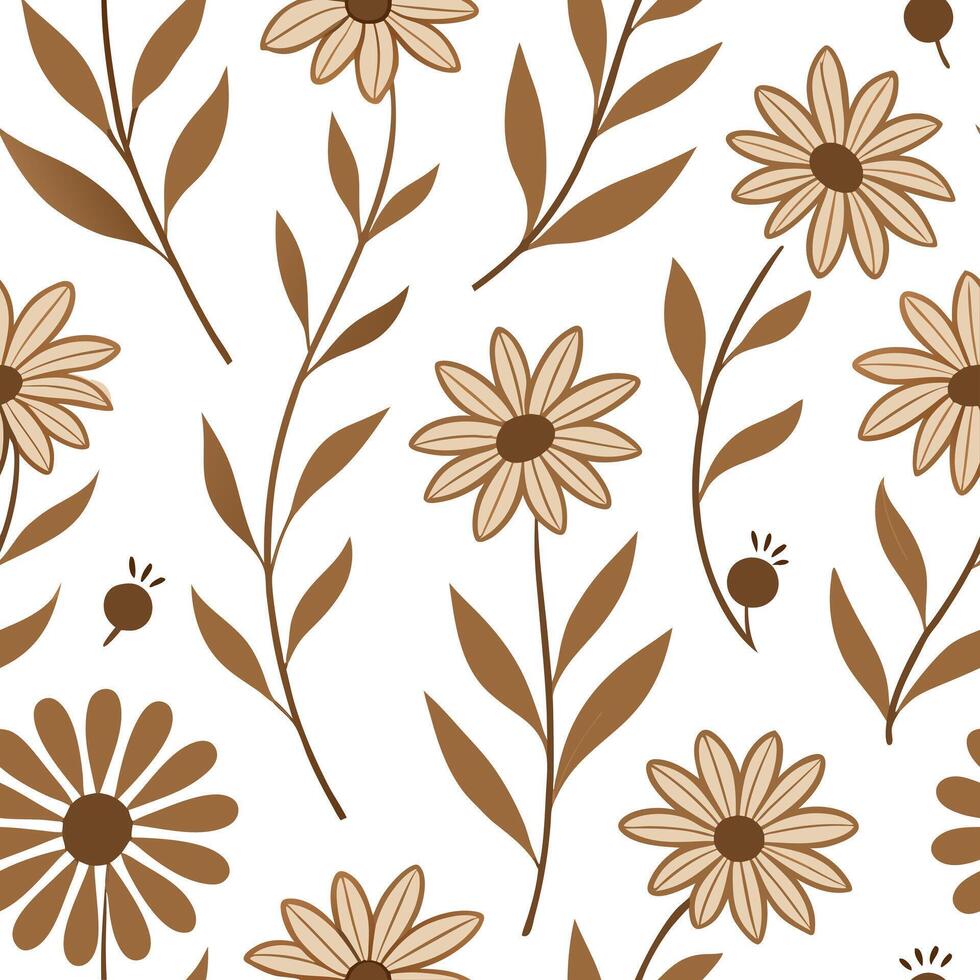 Flat Rustic garden flowers seamless tile pattern with hand drawn sunflowers and wildflowers in earthy tones ideal for farmhouse kitchens concept as Hand drawn sunflowers and wildfl Clean Pro 2 vector