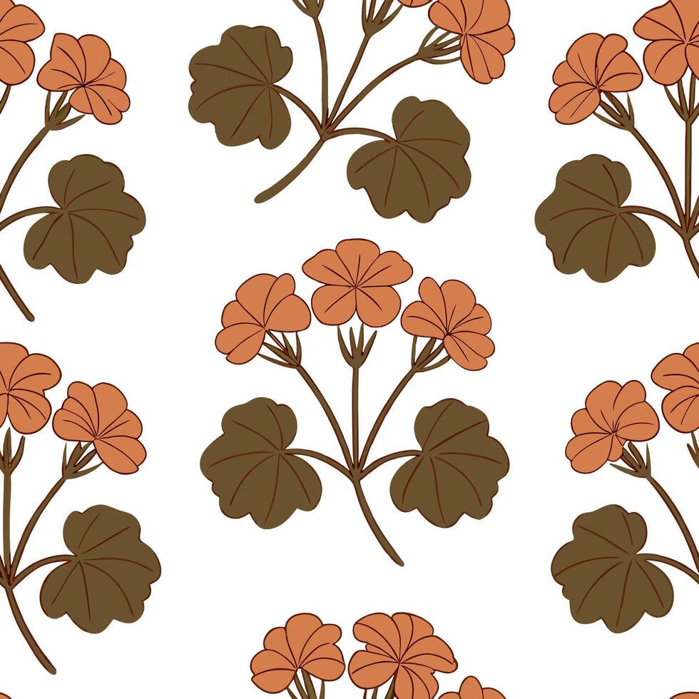 Flat Rustic geranium seamless pattern with earthy tones and natural textures on white background concept as Earth toned rustic geraniums with natural textures creating a warm seaml Clean Pro vector