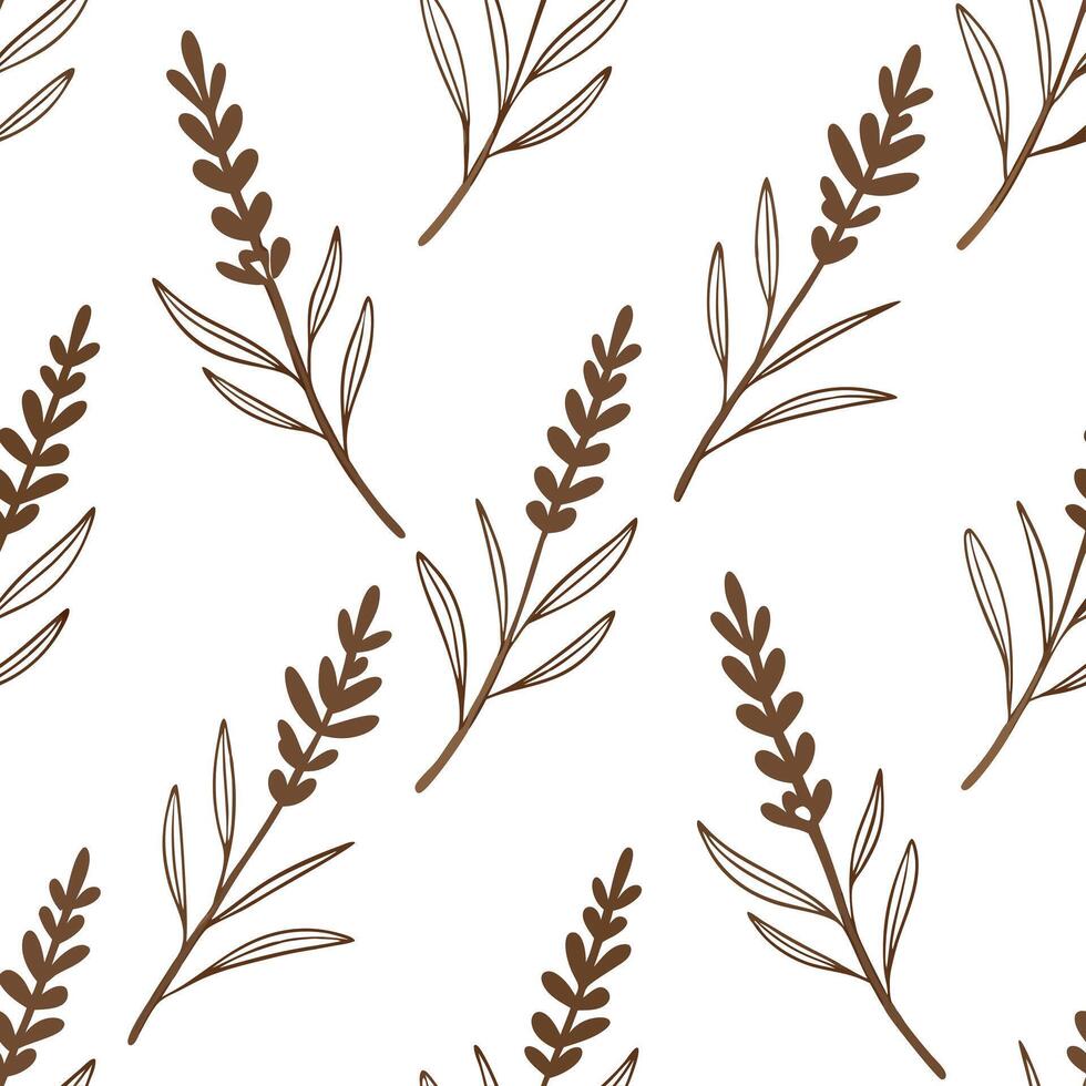 Flat Rustic herb seamless tile pattern with dried lavender sprigs and earthy brown tones ideal for cozy living rooms concept as Dried lavender sprigs and earthy brown tones create Clean Pro vector