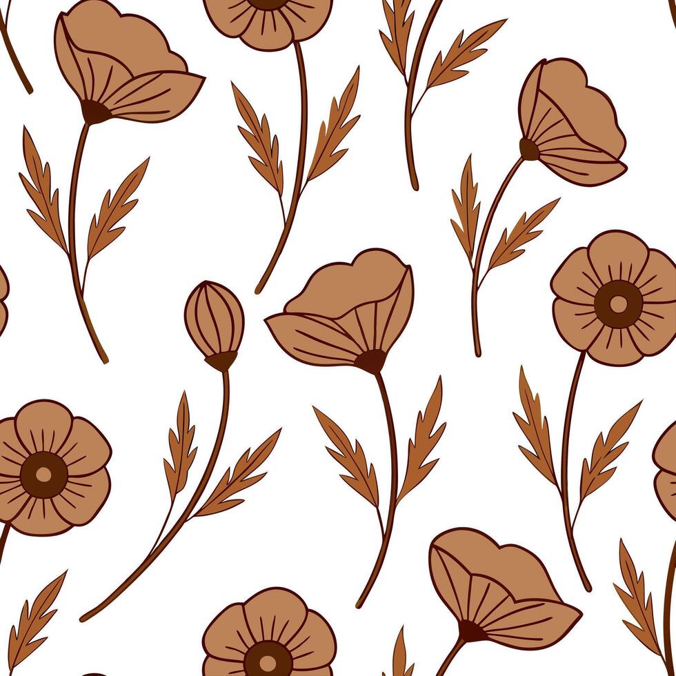Flat Rustic poppy seamless tile pattern with dried poppy motifs and earthy brown tones ideal for country style kitchens concept as Dried poppy motifs and earthy brown tones create Clean Pro vector