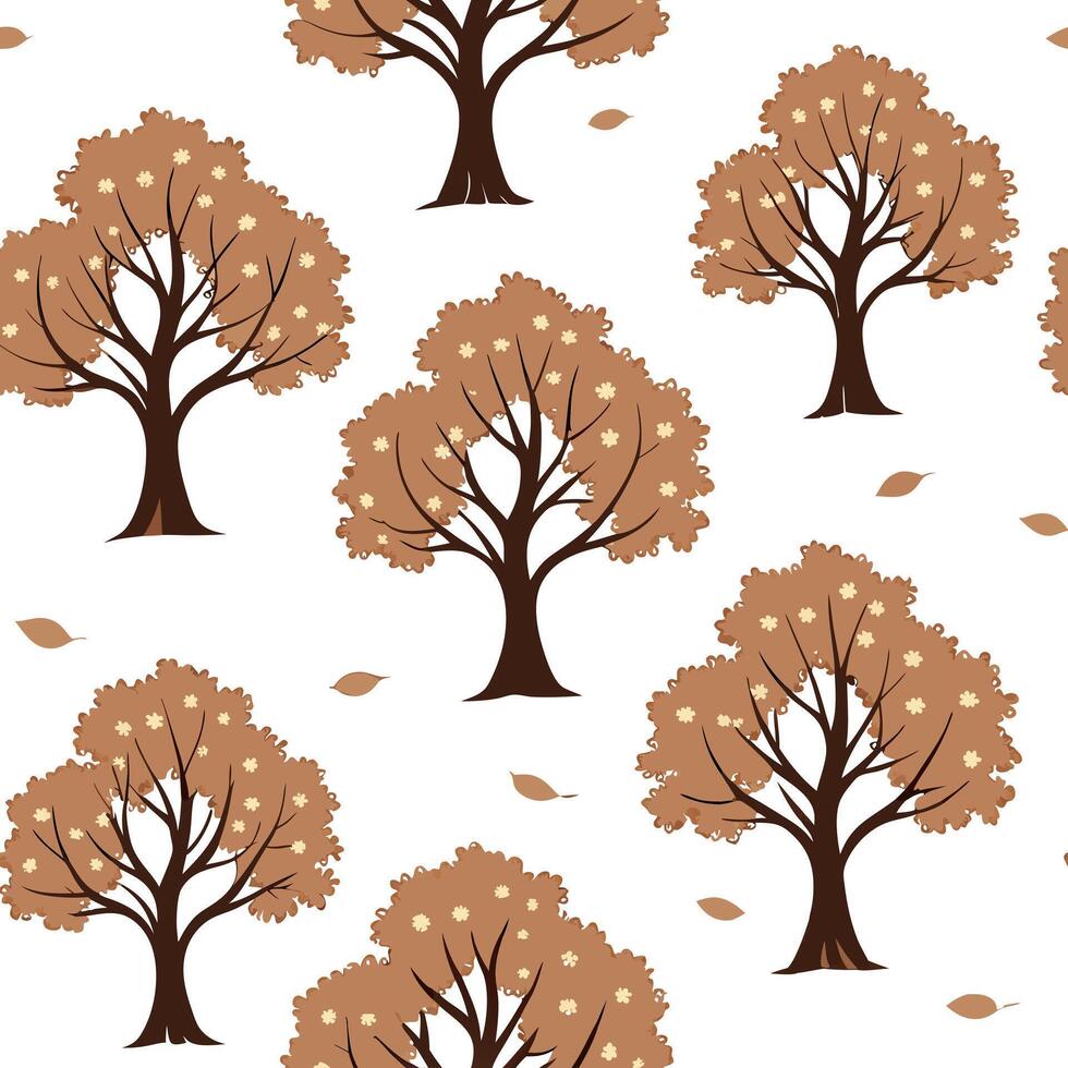 Flat Rustic oak tree seamless tile pattern with autumn foliage and warm earthy tones concept as Oak trees with autumn foliage in warm earthy tones create a rustic seamless tile pat Clean Pro vector