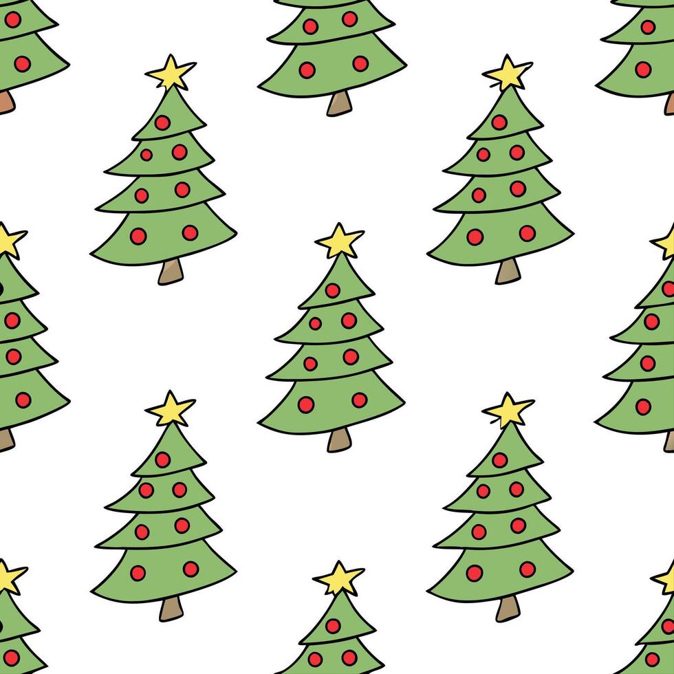 Flat Santas Green Christmas Tree concept as Create a seamless background featuring a cartoon style Christmas tree made from sustainable materials The design incorporates bright co Clean Pro vector