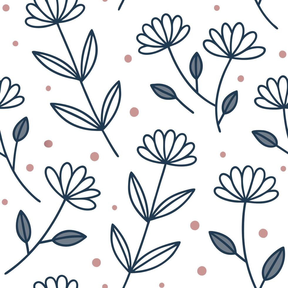 Flat Scandinavian blossom seamless tile pattern with clean lines and white background featuring delicate flowers for minimalist homes concept as Clean lines and white background wi Clean Pro vector