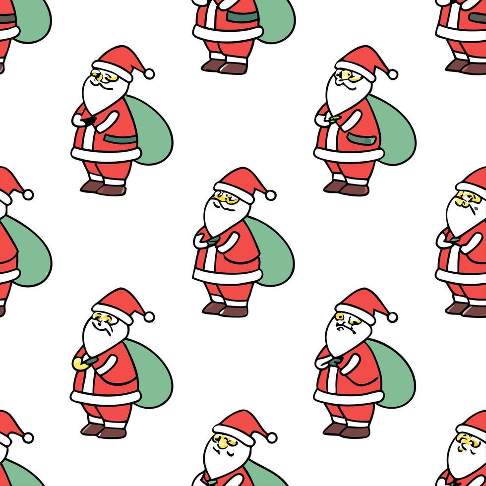 Flat Santas Reusable Gift Wrap concept as Feature a seamless pattern of Santa wrapping gifts in reusable fabric The design incorporates playful cartoon elements and vibrant colors Clean Pro vector