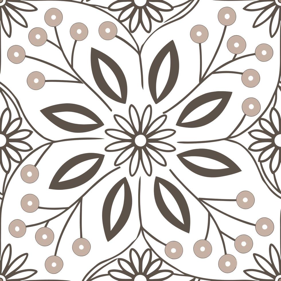 Flat Scandinavian floral mandala seamless tile pattern with minimalistic flowers and neutral tones ideal for clean airy spaces concept as Minimalistic flowers and neutral tones cre Clean Pro vector