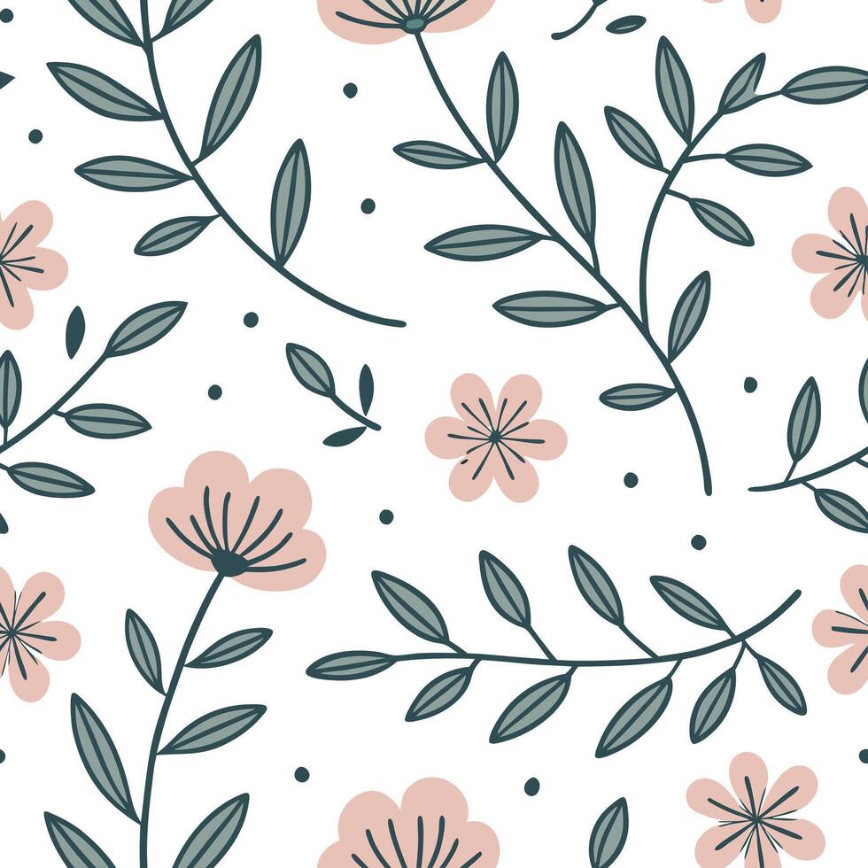 Flat Scandinavian floral seamless tile pattern with soft color palette and simple botanical illustrations for minimalist homes concept as Soft color palette and simple botanical il Clean Pro vector