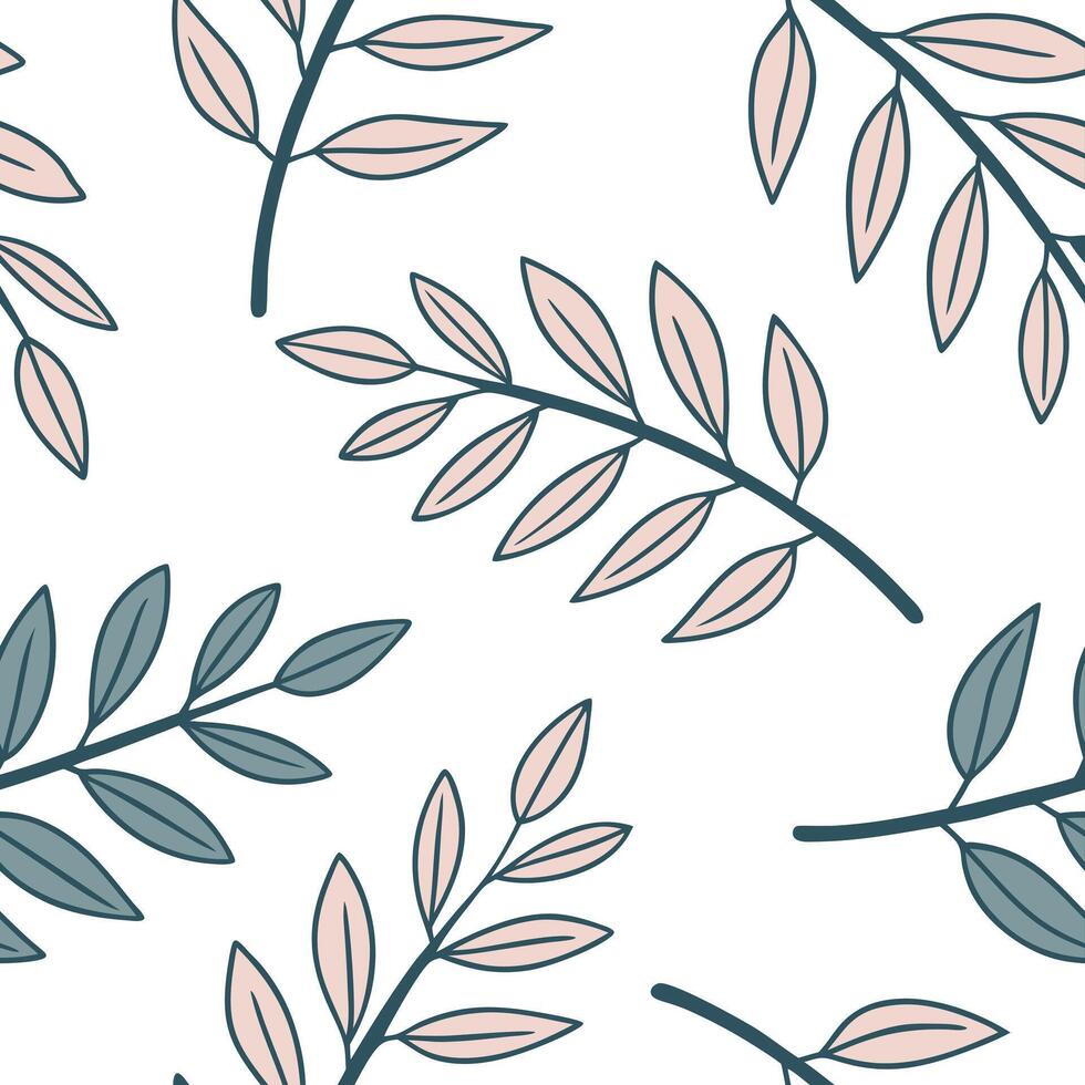 Flat Scandinavian leaf repeat seamless tile pattern with soft color palette and simple leaf illustrations for minimalist homes concept as Simple leaf illustrations on soft color pa Clean Pro vector