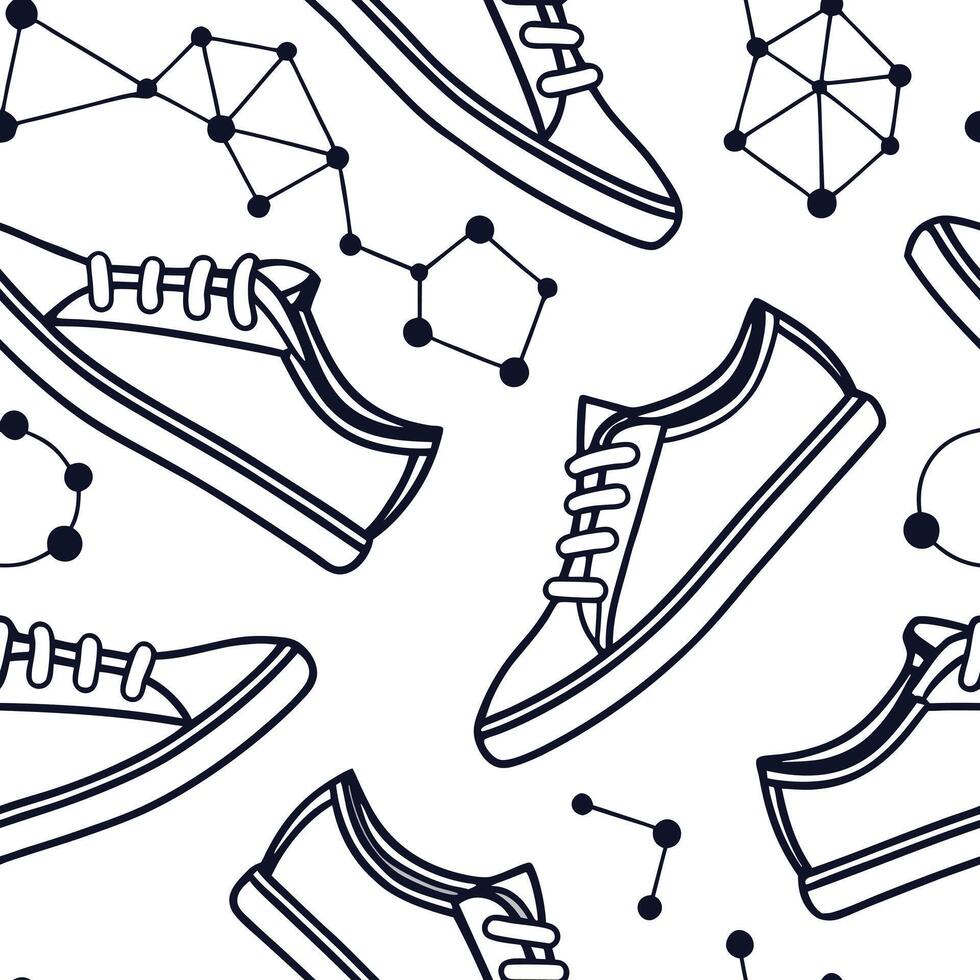 Flat Seamless pattern with sharp geometric lines and futuristic digital grid designs illuminated with neon highlights to emphasize techno aesthetics concept as A modern digital gri Clean Pro vector