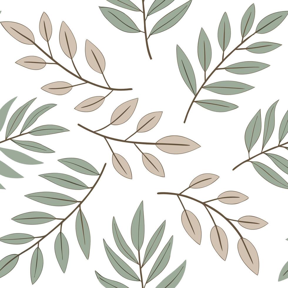 Flat Serene summer leaves seamless pattern with light green foliage and soft earth tones for relaxed spaces concept as Light green foliage and soft earth tones arranged seamlessly Clean Pro vector