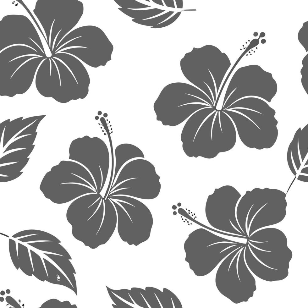 Flat Shabby Chic hibiscus seamless tile pattern with distressed hibiscus and soft grey accents on white background ideal for charming spaces concept as Distressed hibiscus and soft Clean Pro vector
