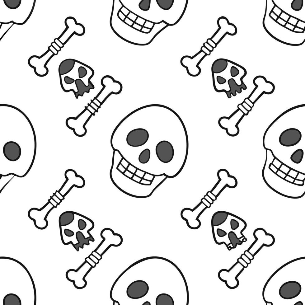 Flat Skeletons and skulls seamless tile pattern with bone structures and dark shades for macabre home decor concept as Bone structures and dark skulls arranged seamlessly for macab Clean Pro vector