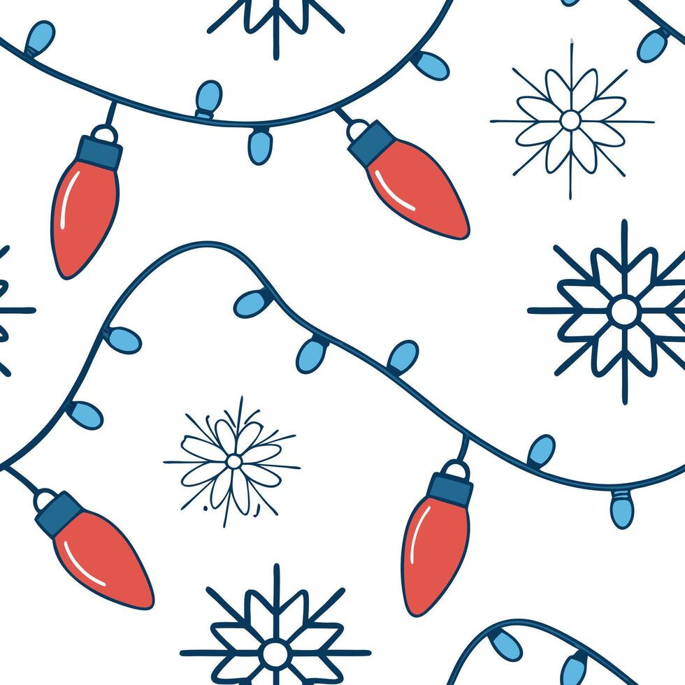 Flat Sparkling Christmas lights and snowflakes seamless tile pattern with radiant winter accents concept as Radiant Christmas lights and sparkling snowflakes create seamless tile p Clean Pro 3 vector