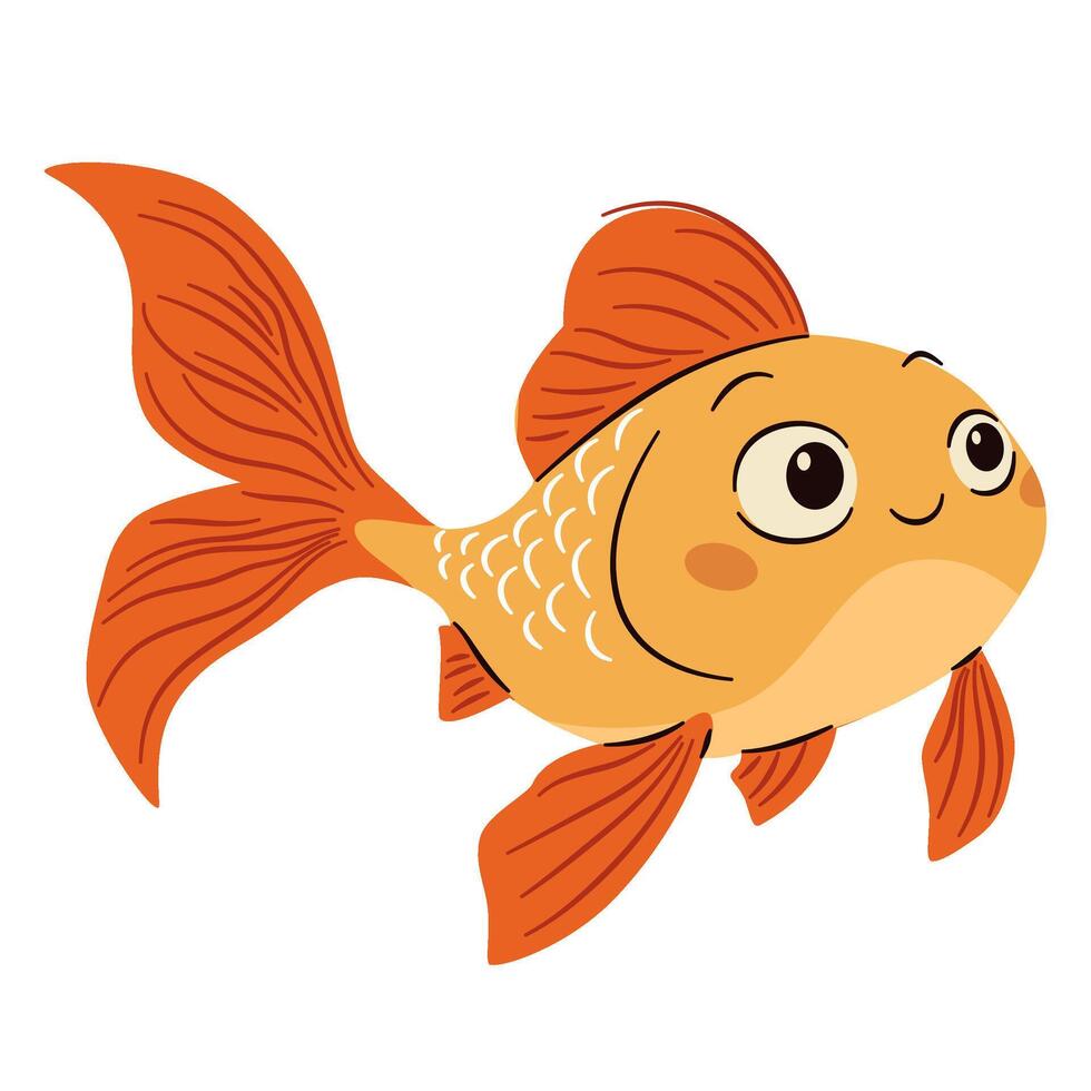 Cute aquarium fish on white background, flat illustration in simple child style vector