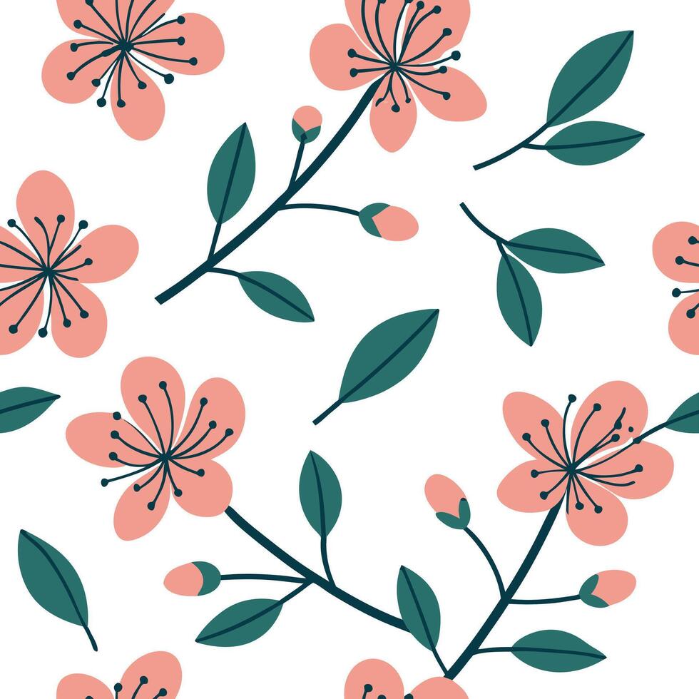 Flat Spring floral seamless pattern with vibrant colors and delicate petals perfect for seasonal designs concept as Floral pattern featuring vibrant spring colors and delicate peta Clean Pro 4 vector