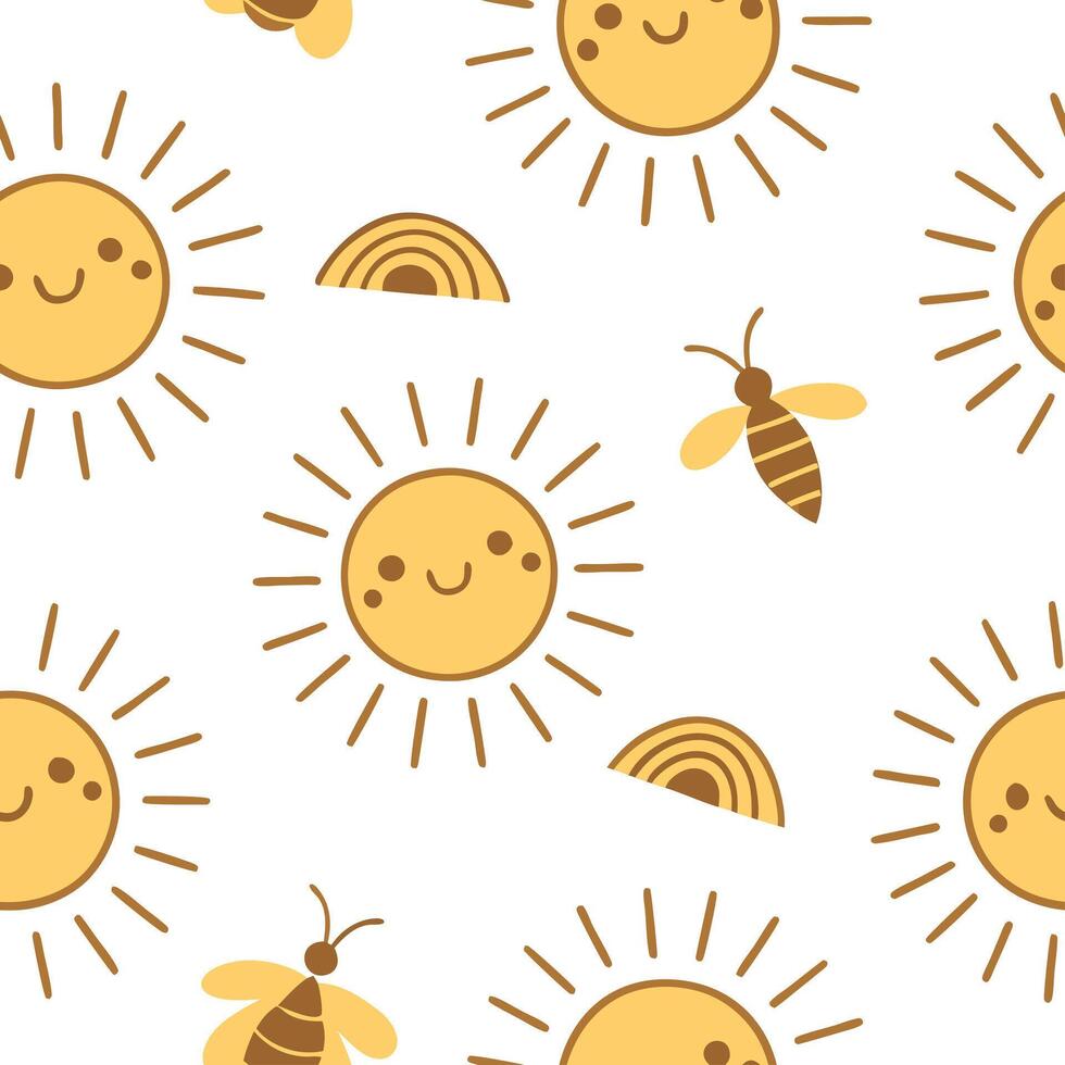 Flat Spring sunshine seamless pattern with warm golden rays and soft light textures for bright uplifting designs concept as Bright spring sunshine pattern featuring golden rays and Clean Pro vector
