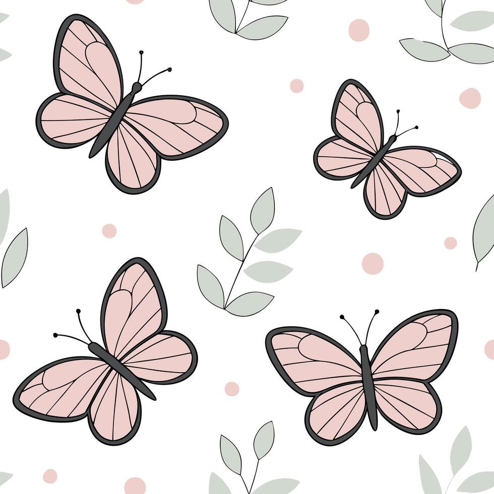 Flat Springtime seamless tile pattern with butterflies and floral accents for nature inspired decor concept as Light spring butterflies and delicate floral accents seamlessly arran Clean Pro vector