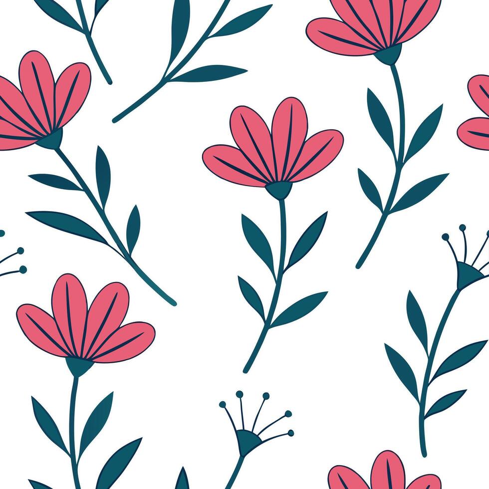 Flat Summer flowers seamless pattern with vibrant petals and lush greenery for lively nature inspired designs concept as Vibrant summer flowers pattern with bright petals and lush Clean Pro 2 vector