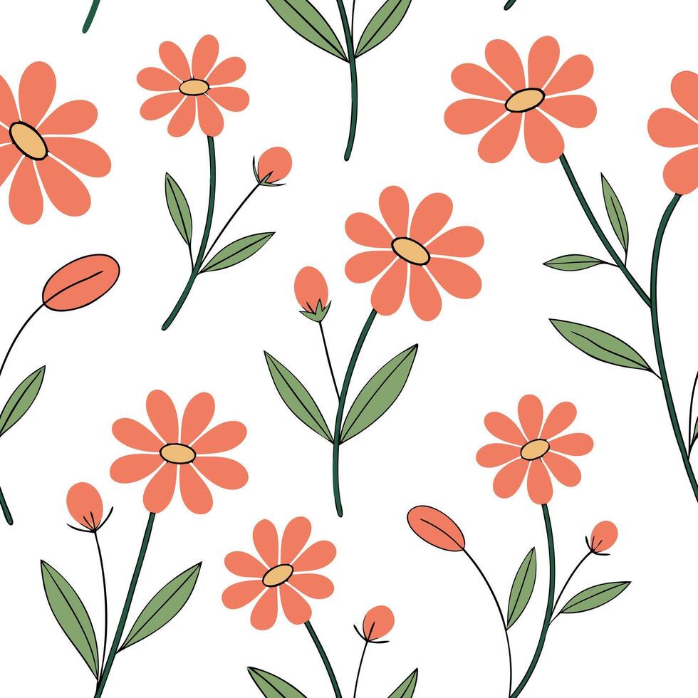 Flat Summer flowers seamless pattern with vibrant petals and lush greenery for lively nature inspired designs concept as Vibrant summer flowers pattern with bright petals and lush Clean Pro 4 vector