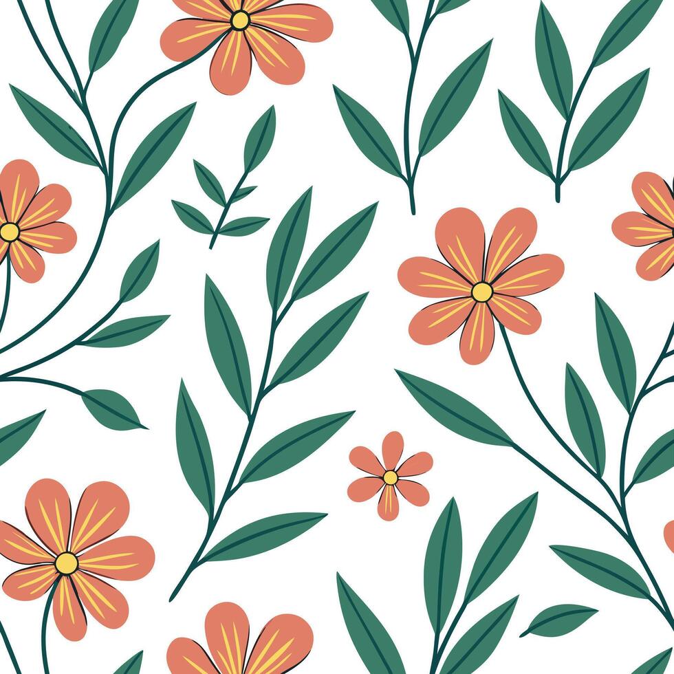Flat Summer flowers seamless pattern with vibrant petals and lush greenery for lively nature inspired designs concept as Vibrant summer flowers pattern with bright petals and lush Clean Pro 5 vector