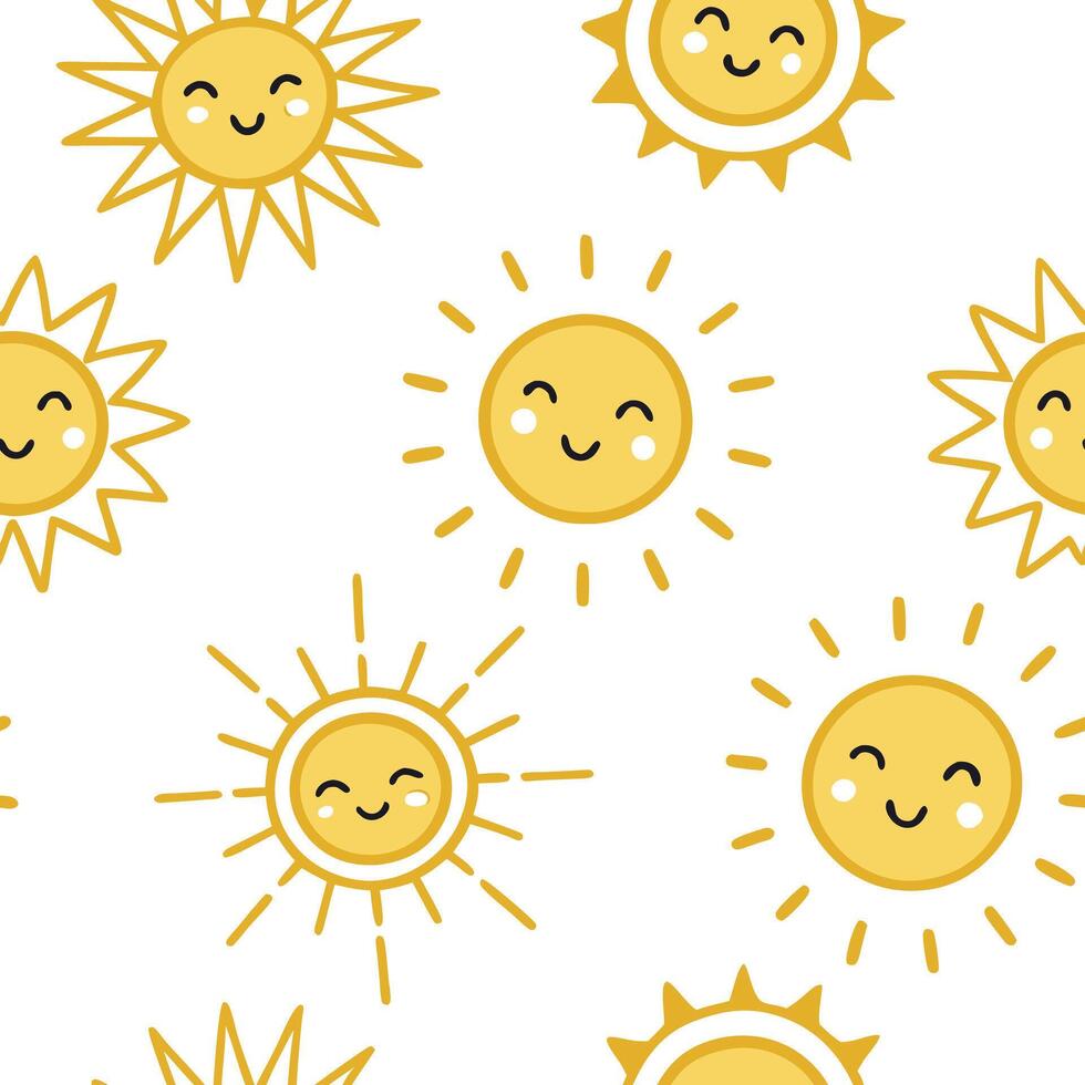 Flat Summer sun seamless tile pattern with radiant sunbursts and warm yellow hues for vibrant spaces concept as Bright sunbursts and warm yellow tones arranged seamlessly for a vib Clean Pro vector