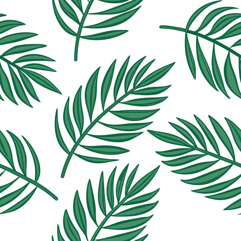 Flat Tropical leaf repeat seamless tile pattern with vibrant green leaves on a white background suitable for beach themed spaces concept as Vibrant green leaves on white background Clean Pro vector