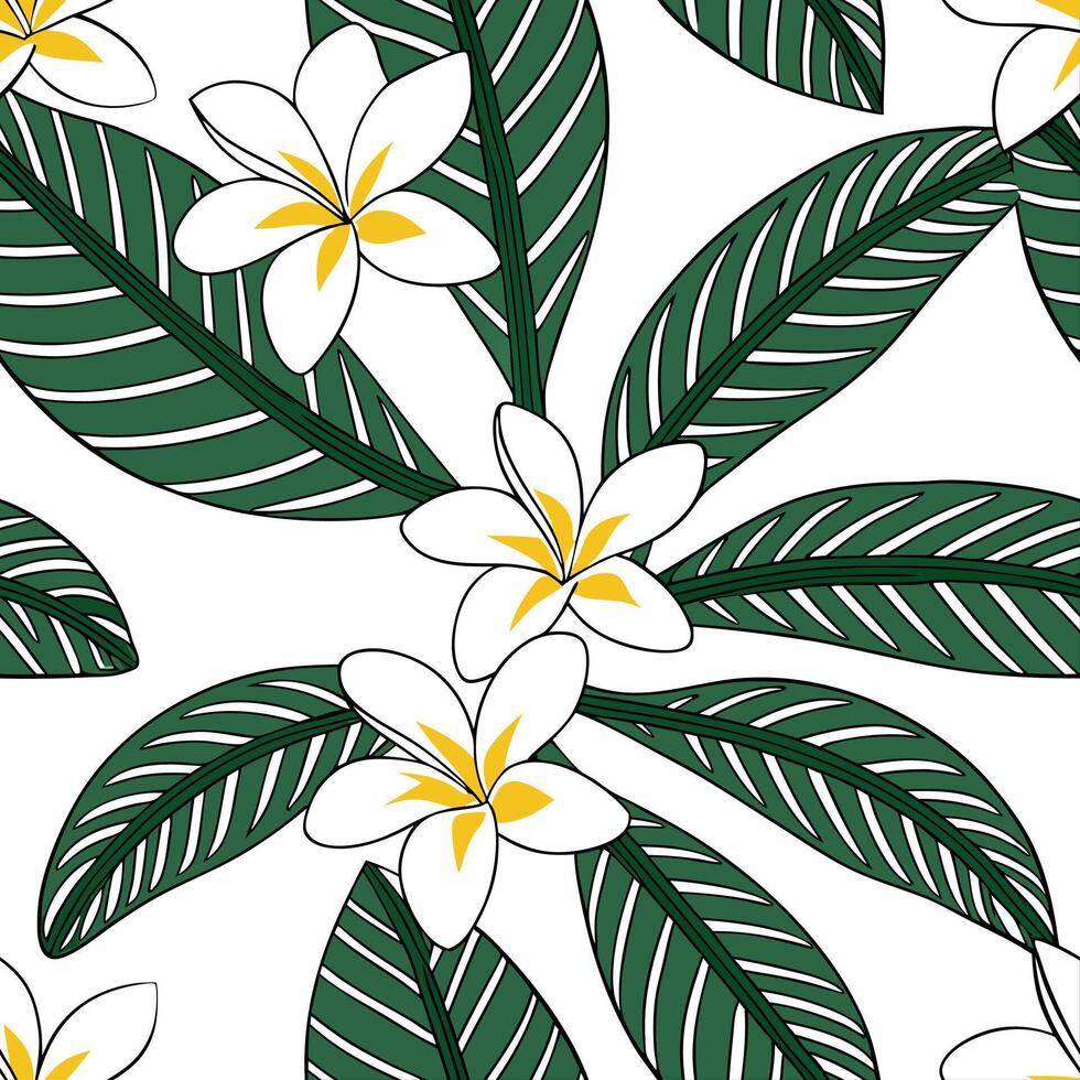Flat Tropical floral mandala seamless tile pattern with lush green leaves and bright floral centers ideal for sunny lounges concept as Lush green leaves and bright floral centers c Clean Pro vector