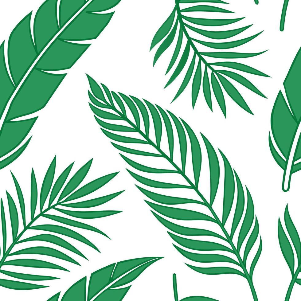 Flat Tropical palm leaf seamless tile pattern with lush green palms and vibrant accents on a white background ideal for sunny lounges concept as Lush green palm leaves with vibrant Clean Pro vector