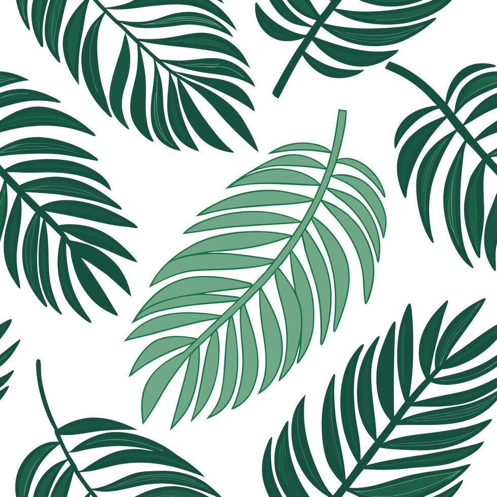 Flat Tropical palm leaf seamless tile pattern with lush green palms and vibrant accents on a white background ideal for sunny lounges concept as Lush green palm leaves with vibrant Clean Pro 3 vector