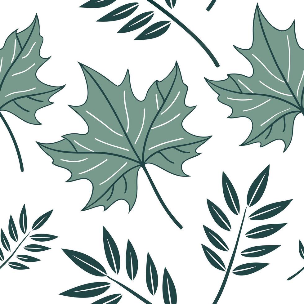 Flat Tropical maple leaves seamless pattern with vibrant colors and exotic elements on white concept as Vibrant tropical maple leaves with exotic elements forming a lively seamless Clean Pro vector