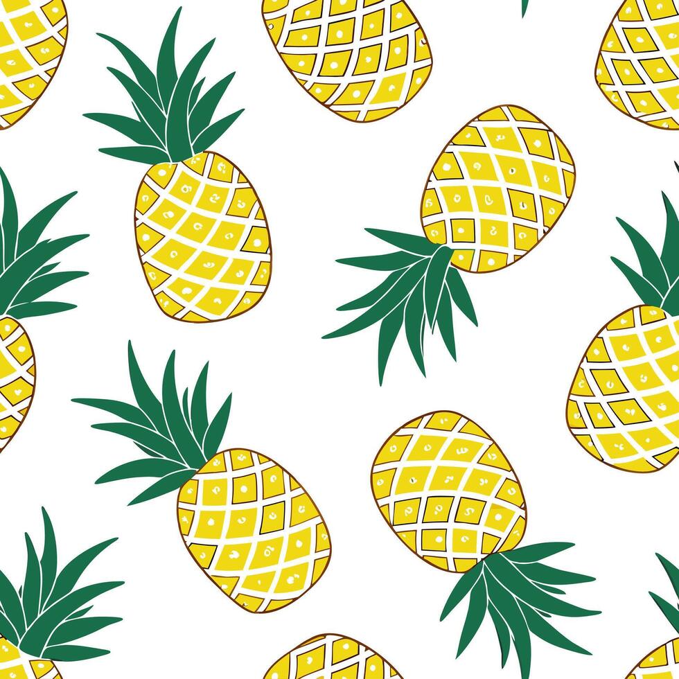 Flat Tropical pineapple seamless tile pattern with vibrant yellow and green hues for a lively beach feel concept as Pineapples with vibrant yellow and green hues create a tropical Clean Pro vector